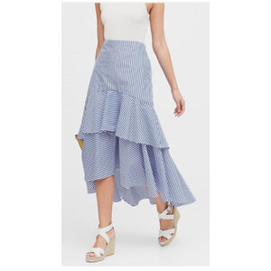 NEW Banana Republic Size 4 Blue And White Striped Poplin High Low Skirt $119 D10